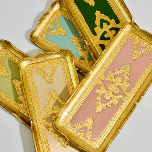 Florentine Carved Gilded Wood Narrow Tray, Made in Italy: Sky Blue