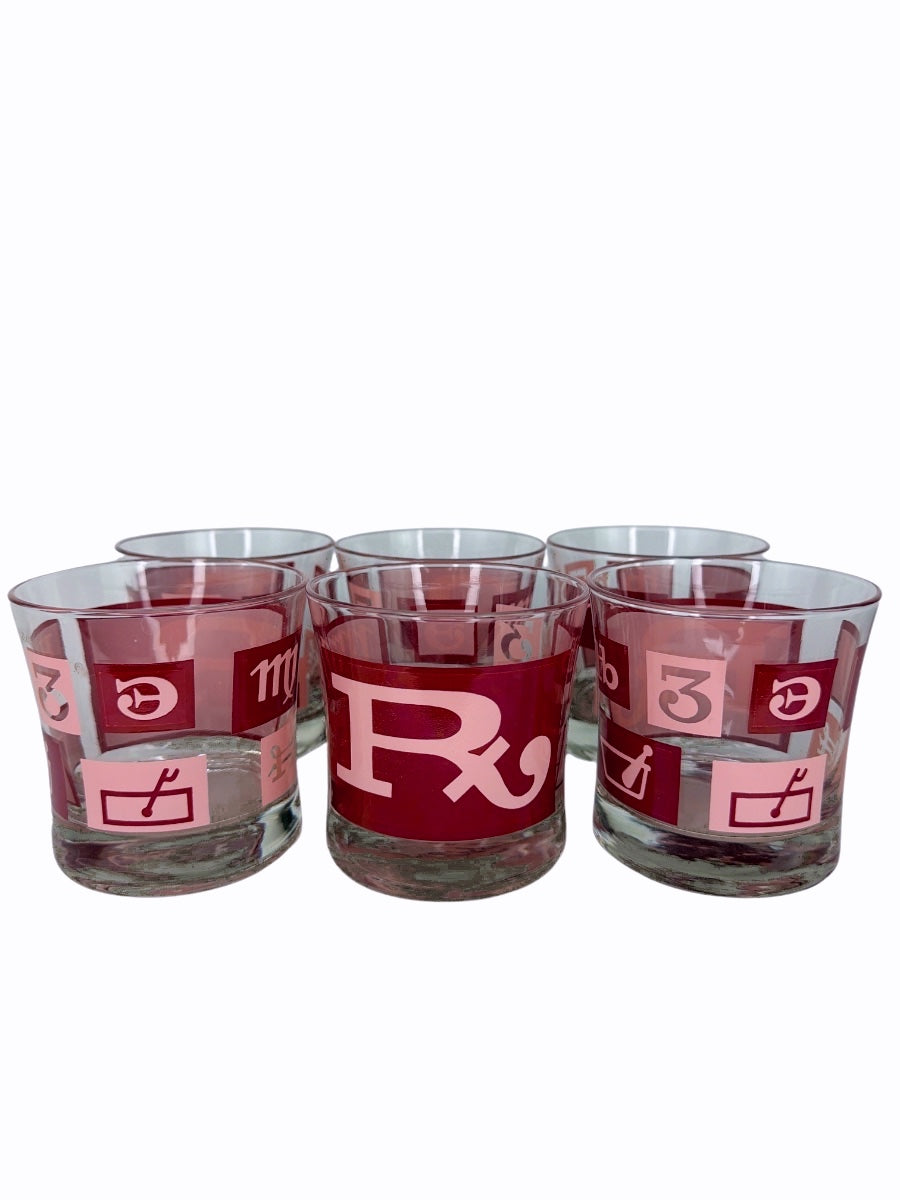 Set of 6 Midcentury Rx Apothecary Rocks Glasses