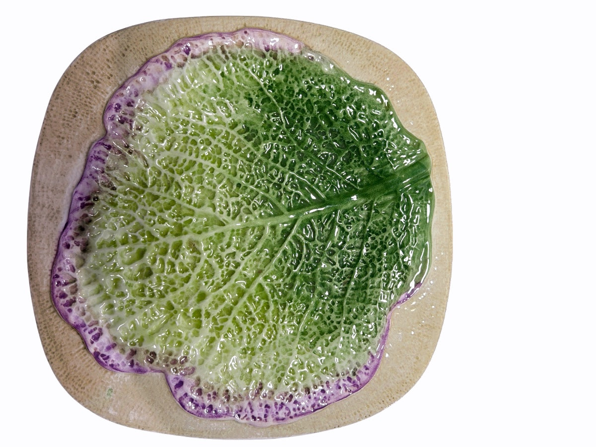 Vintage Italian Majolica Cabbage Leaf Ceramic Serving Plate