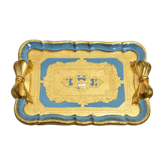 Florentine Carved Gilded Wood Bow Try - Capri Blue