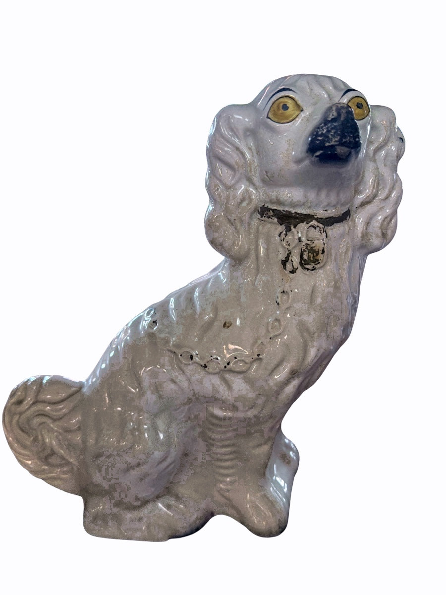 Antique Staffordshire Spaniel Dog Figurine White Glazed 12.5 inch