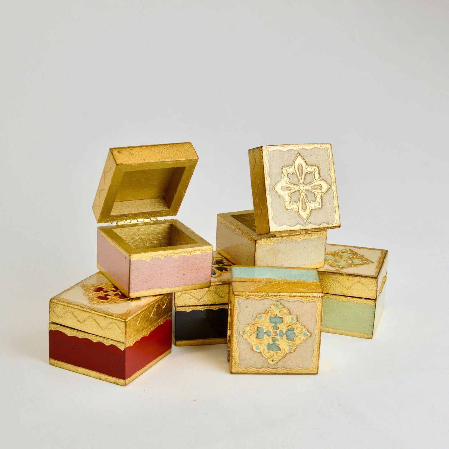 Florentine Carved Mini Wood Box with Lid, Ring Box: Sky Blue