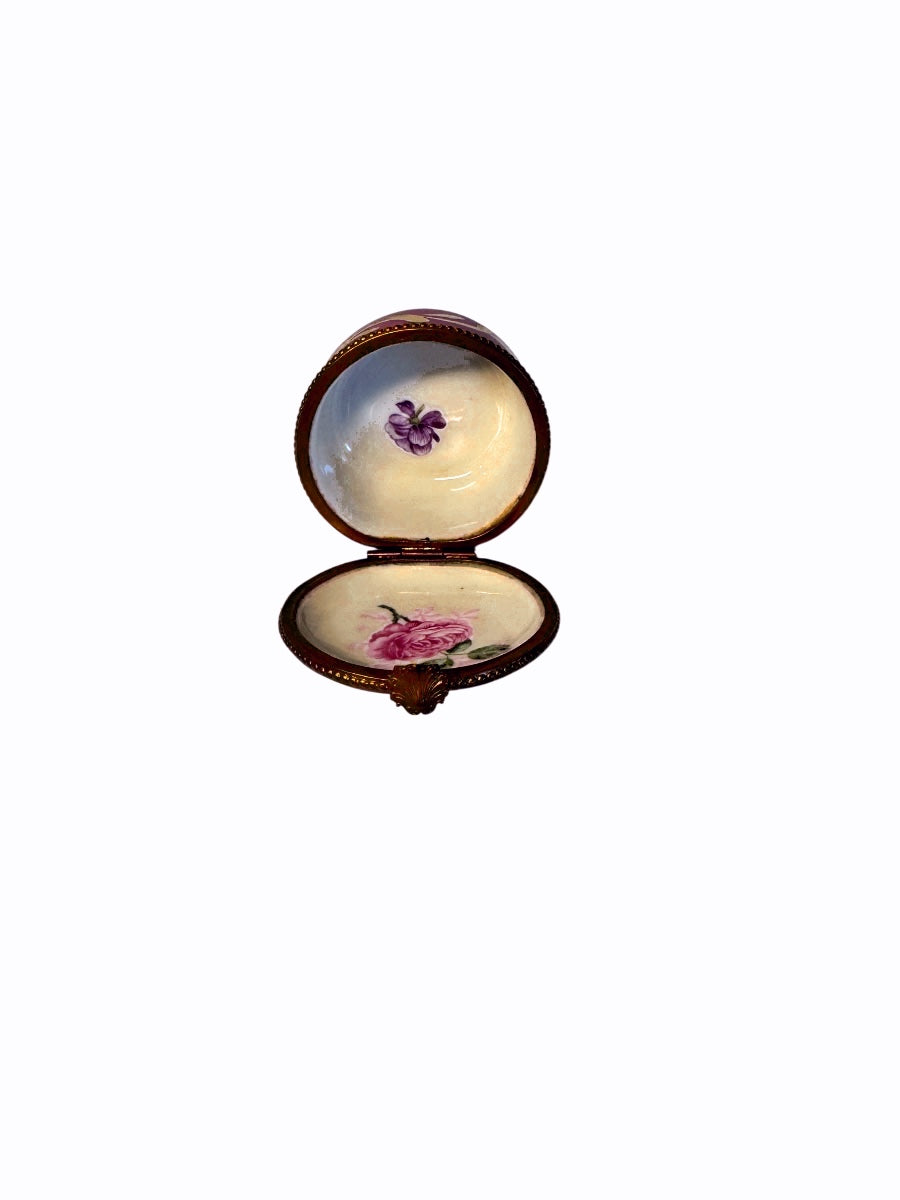 Vintage French Limoges Style Crimson Floral Hinged Porcelain Box