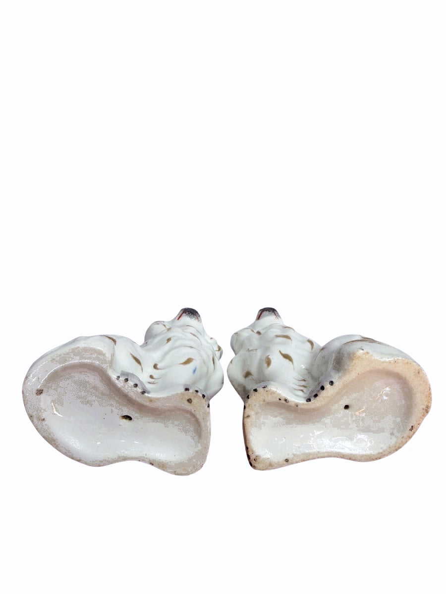 Pair of Antique Staffordshire Spaniel Companion Dogs with Gold Collar