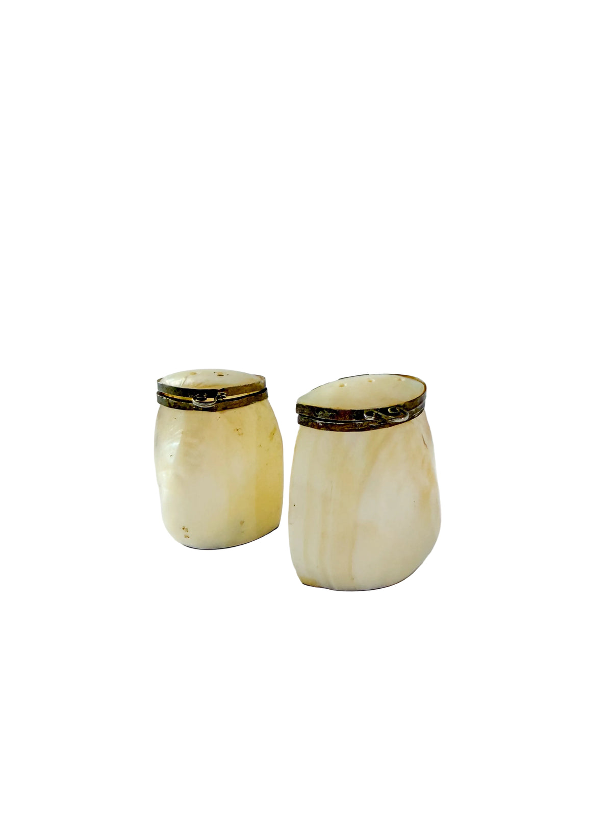 Vintage Carved Mother of Pearl and Silver Salt & Pepper Shakers