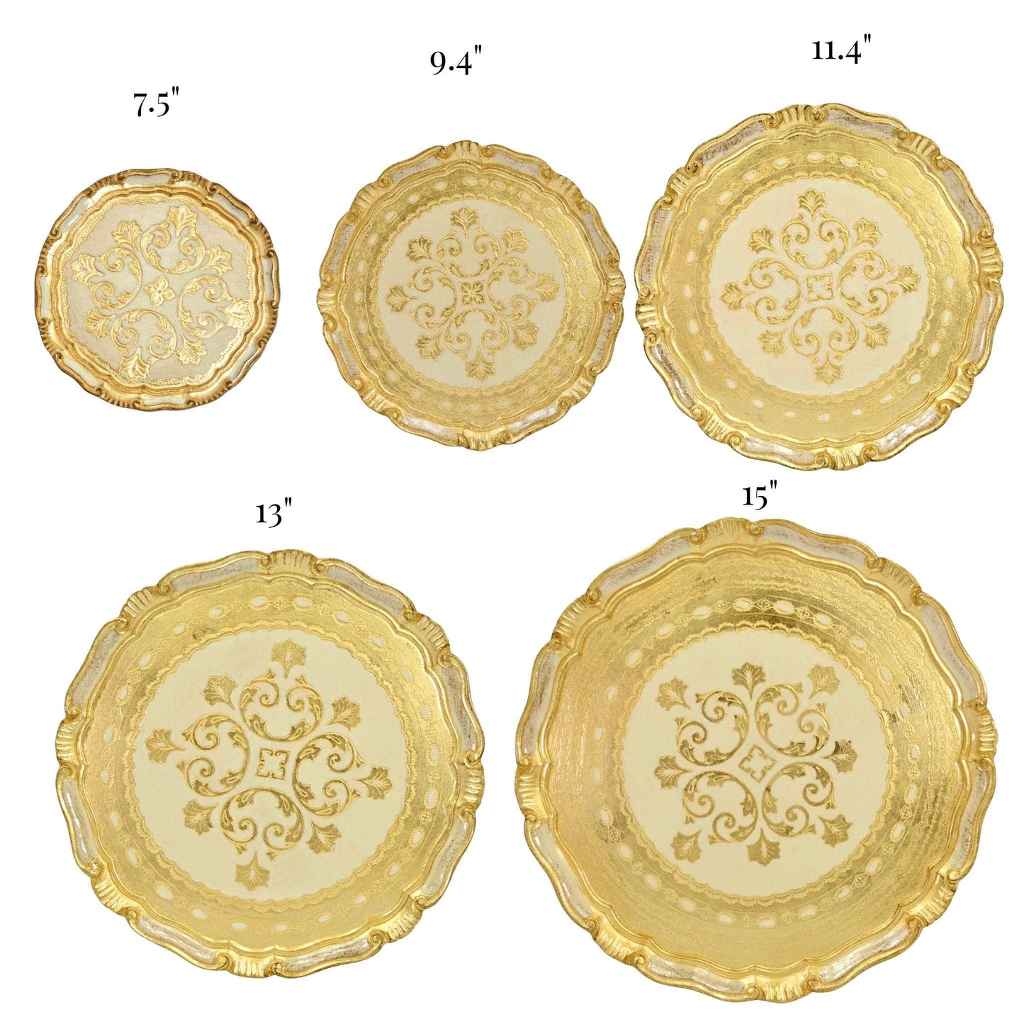 Florentine Carved Gilded Wood Circle Tray, Made in Italy: White / X-Large