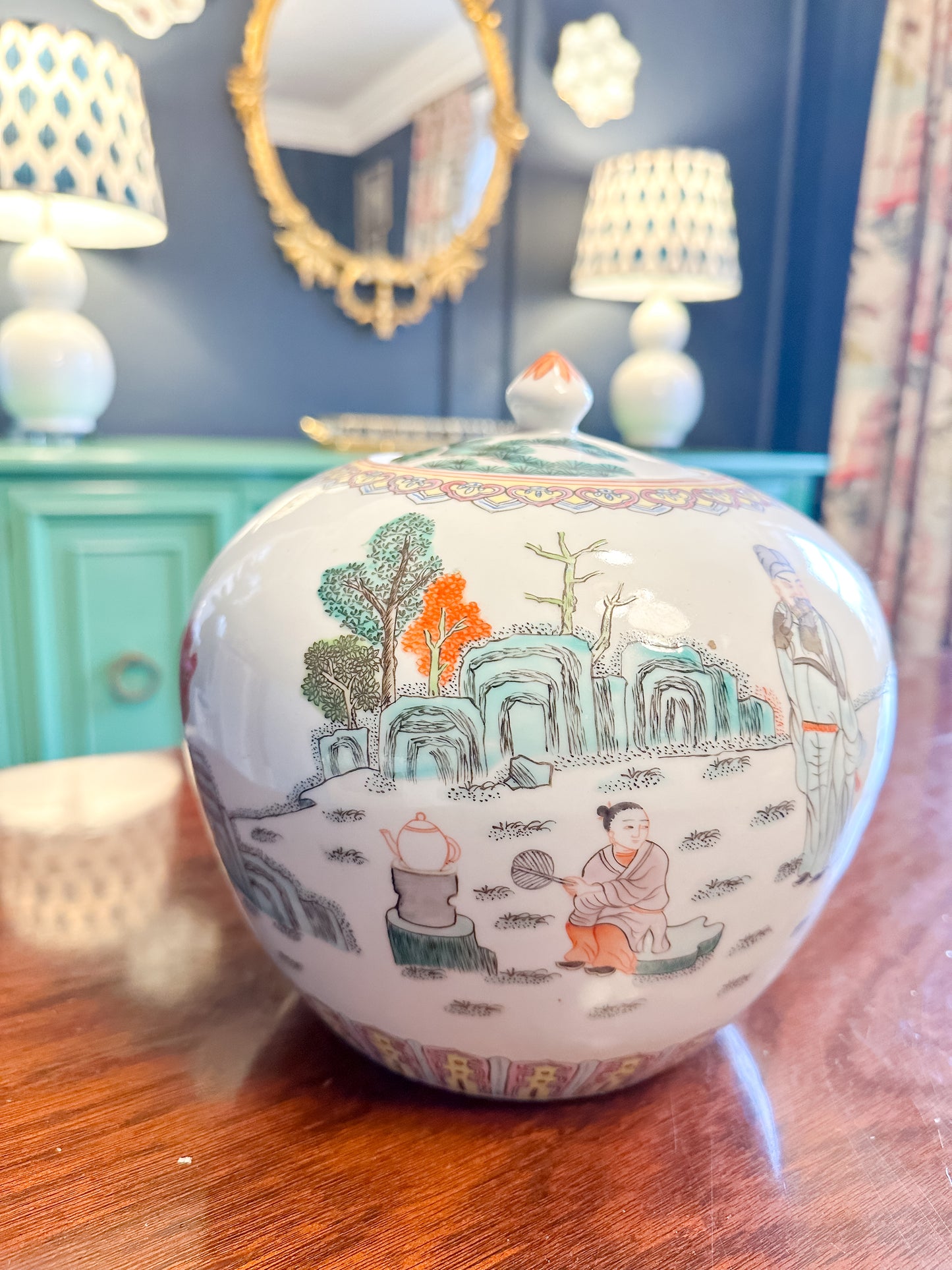 Vintage Famille Verte Lidded Ginger Jar