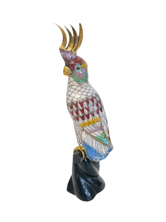 Vintage Cloisonné Cockatoo on Stand