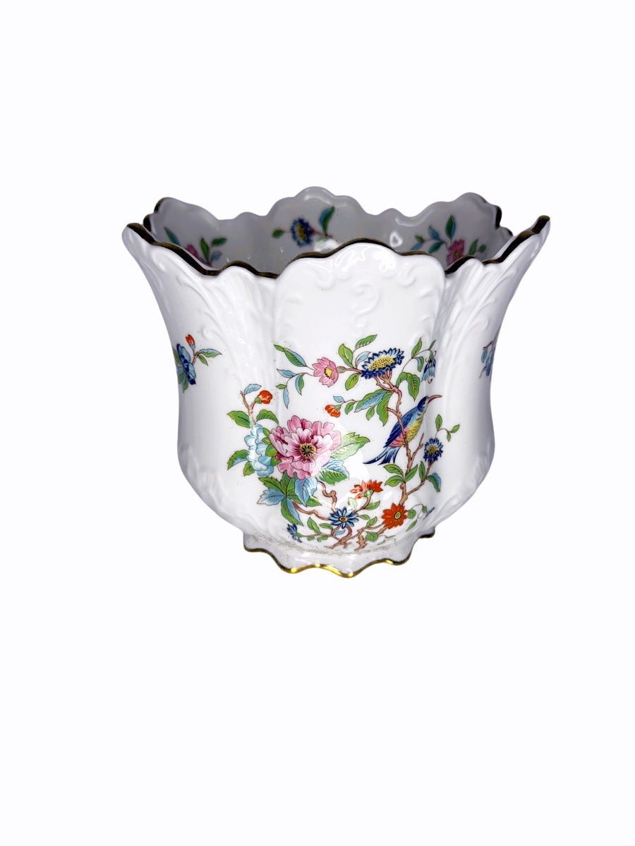 Chinoiserie Porcelain Cache Pot  Aynsley & Sons Pembroke gold trim