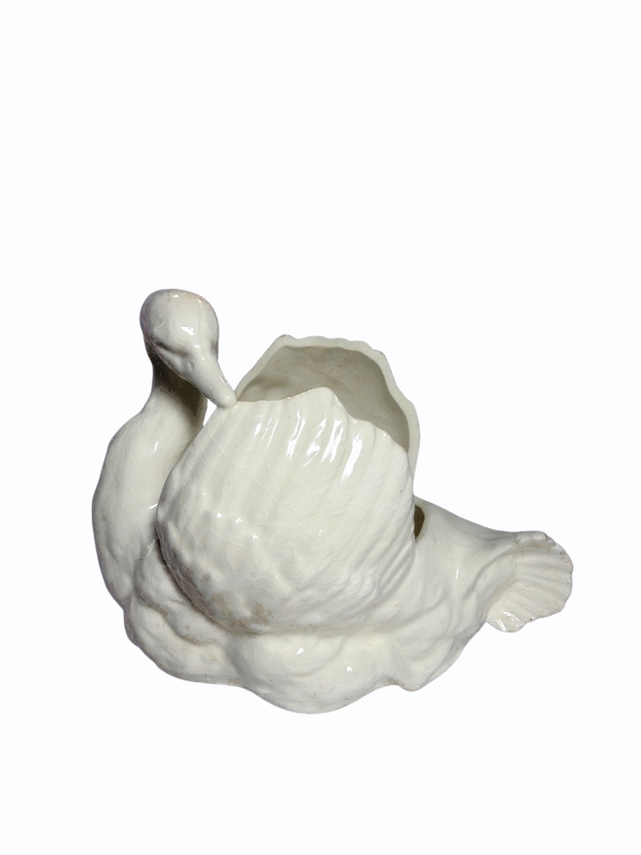 Vintage White Glazed Ceramic Swan Planter or Vase