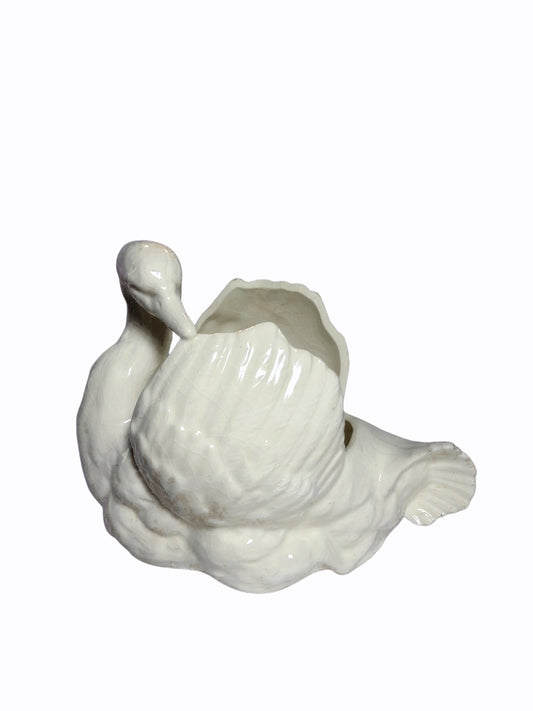 Vintage White Glazed Ceramic Swan Planter or Vase