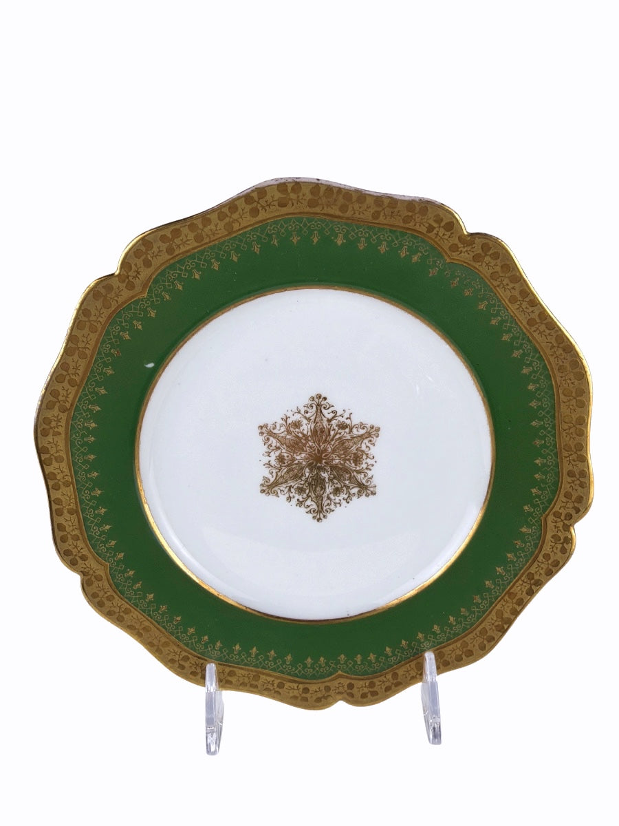 Limoges W. Guerin & Co Green & Gilt Porcelain Scalloped  Plate