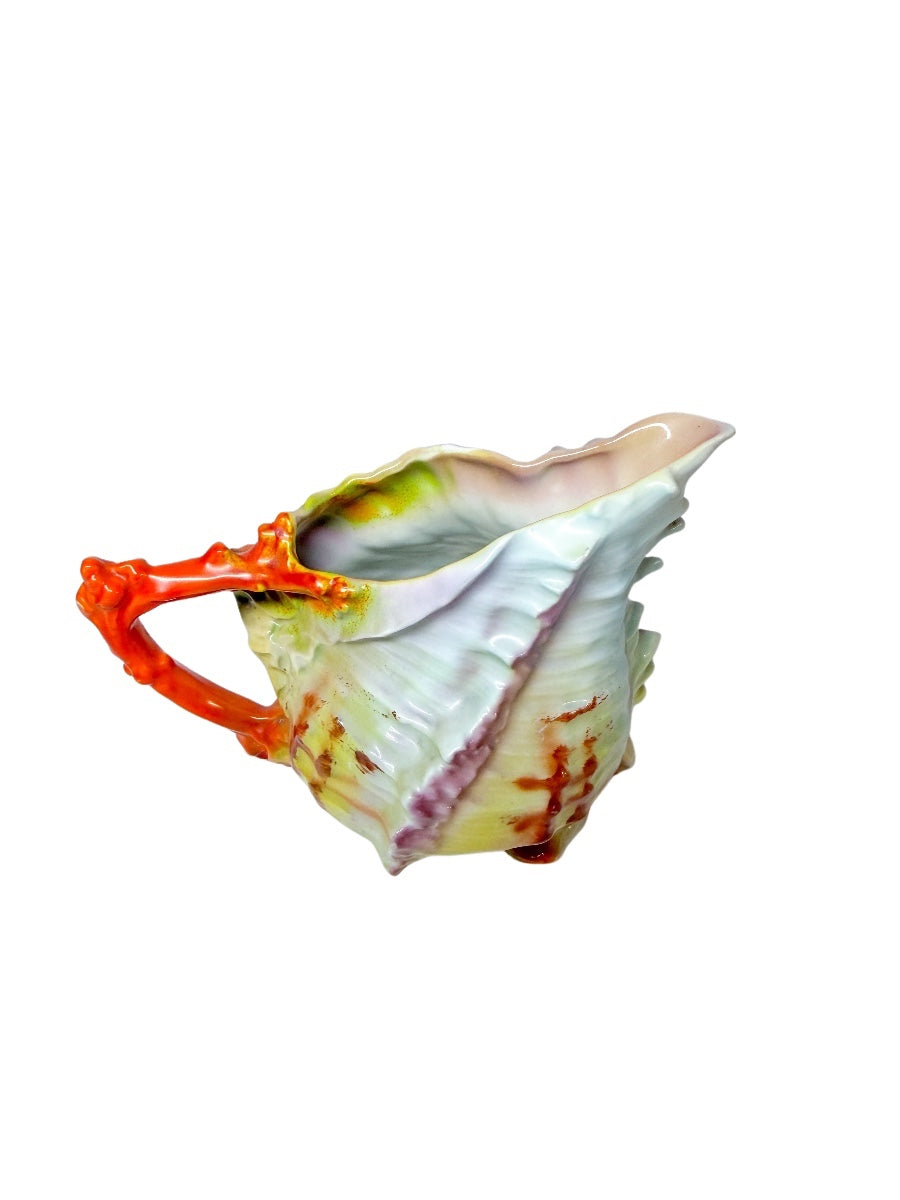 Antique Royal Bayreuth Conch Shell Creamer with Coral Handle