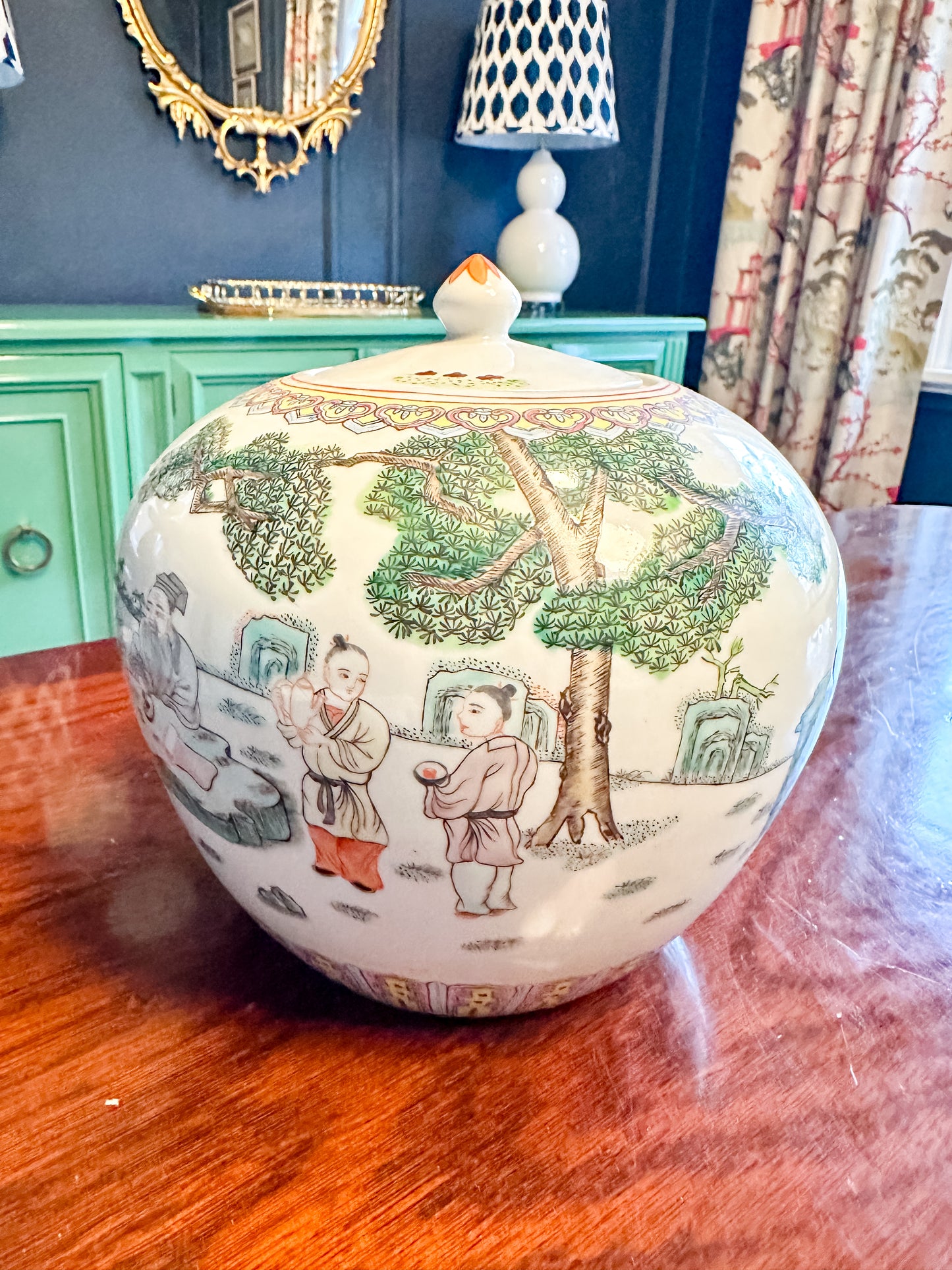 Vintage Famille Verte Lidded Ginger Jar