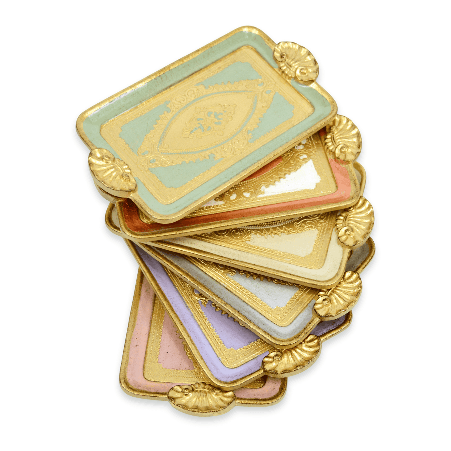 Florentine Carved Wood Rectangle Mini Tray with Shell Handles, Made in Italy: Sage Green