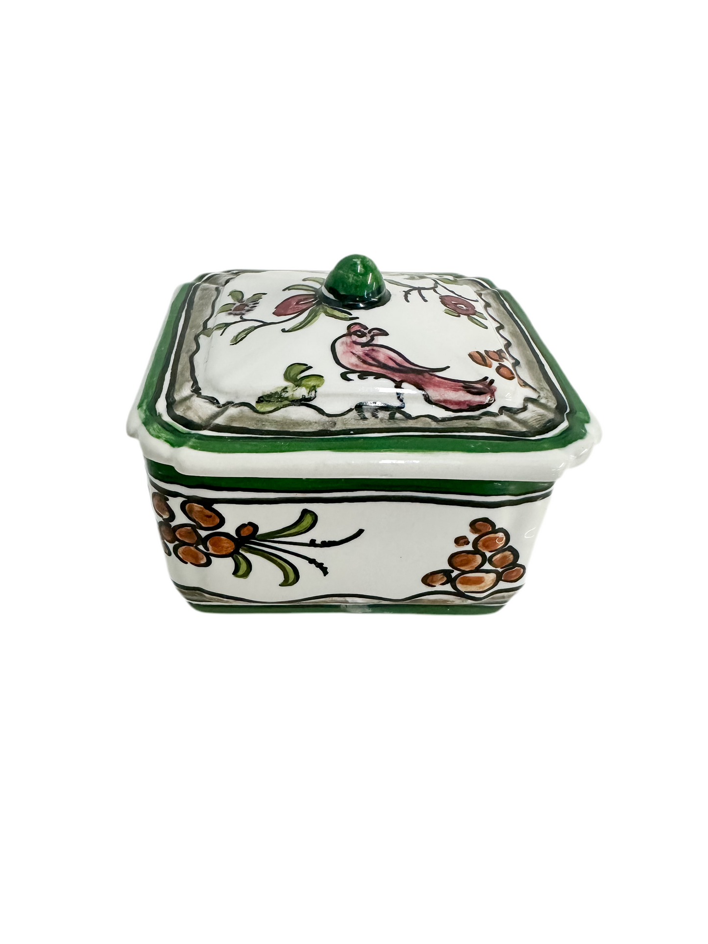 Vintage Hand Painted Portuguese Faience Lidded Box