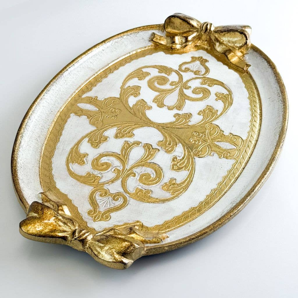 Florentine Carved Oval Bow Tray - Cream Medium