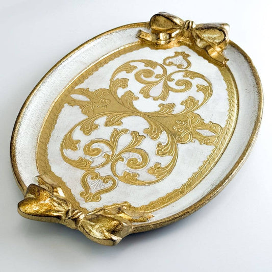 Florentine Carved Oval Bow Tray - Cream Medium