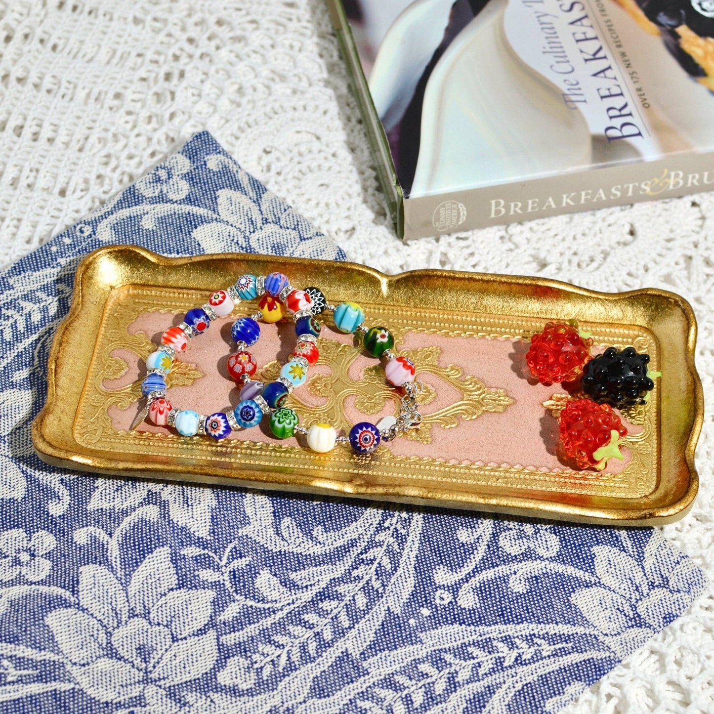 Florentine Carved Gilded Wood Narrow Tray, Made in Italy: Sky Blue