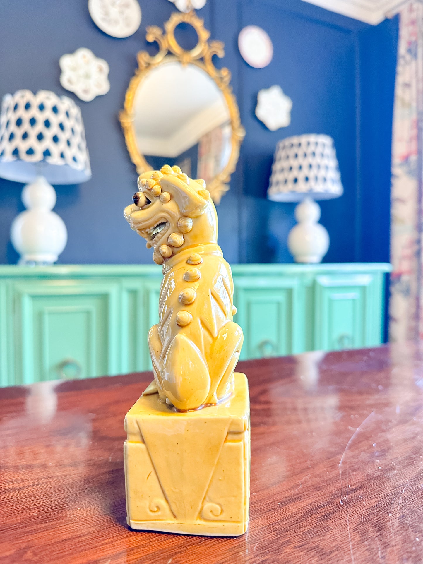 Rare Antique Yellow Foo Dog