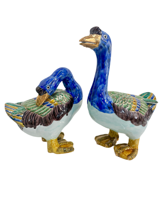 Vintage Herend Style Hand Painted Duck Pair