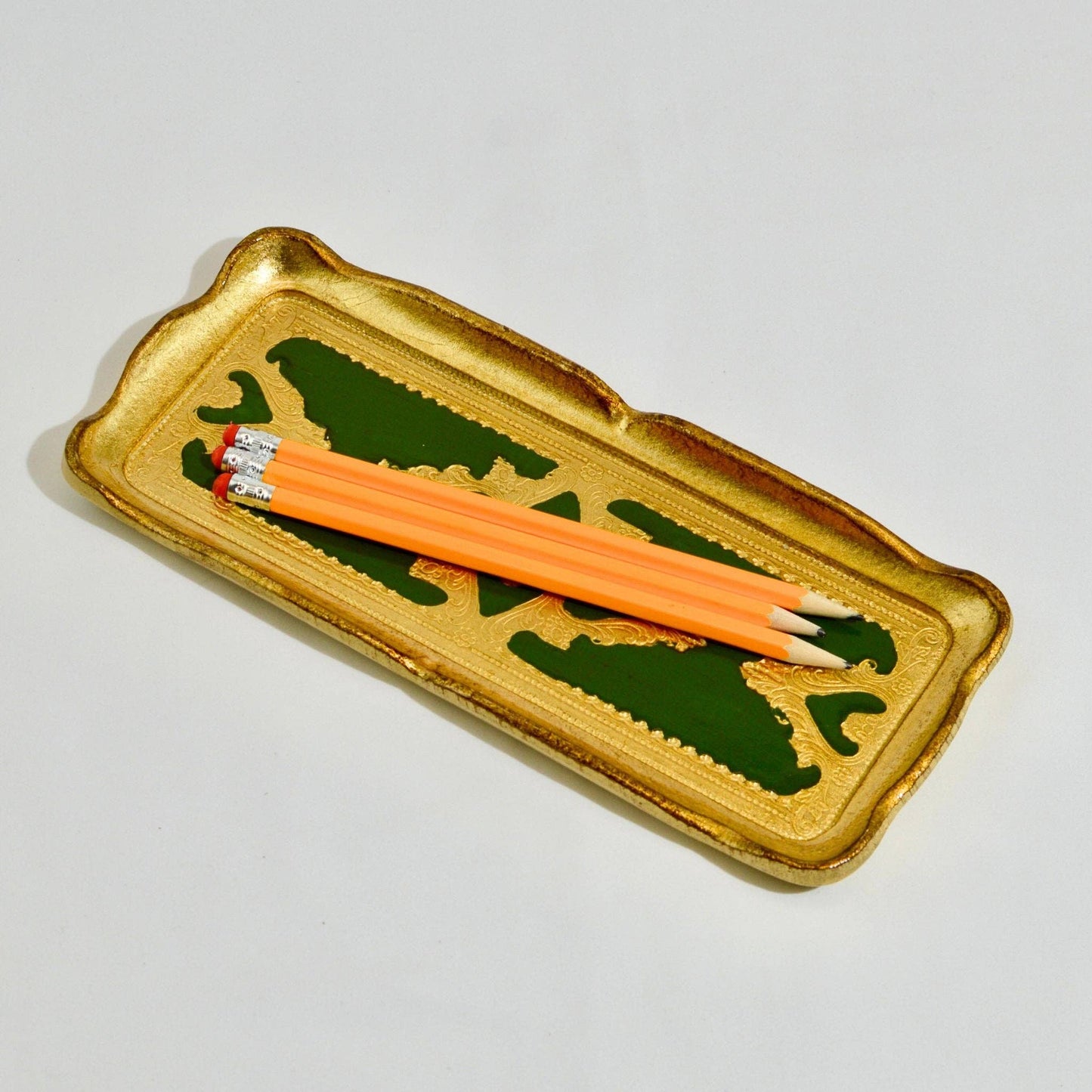 Florentine Carved Gilded Wood Narrow Tray, Made in Italy: Sky Blue