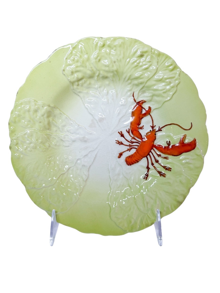 Vintage Portuguese Majolica Cabbage Leaf and Lobster Plate