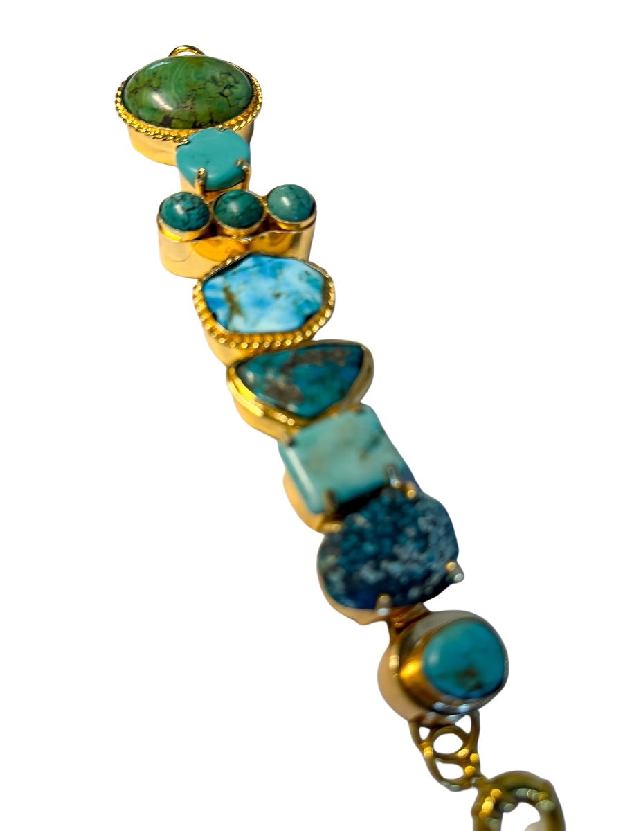 Handmade Multi-Stone Turquoise & Gemstone Link Statement Bracelet