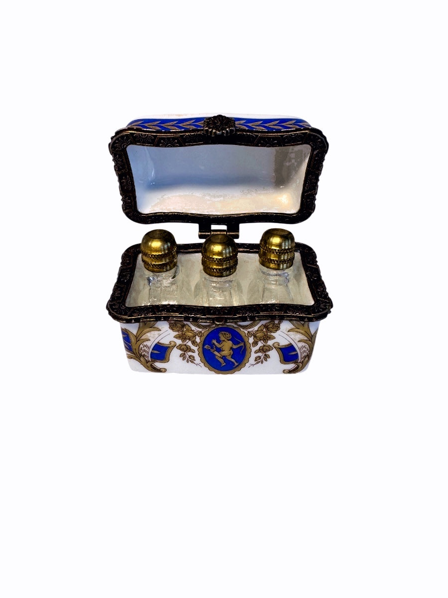 Vintage French Style Porcelain Perfume Casket with 3 Scent Bottles