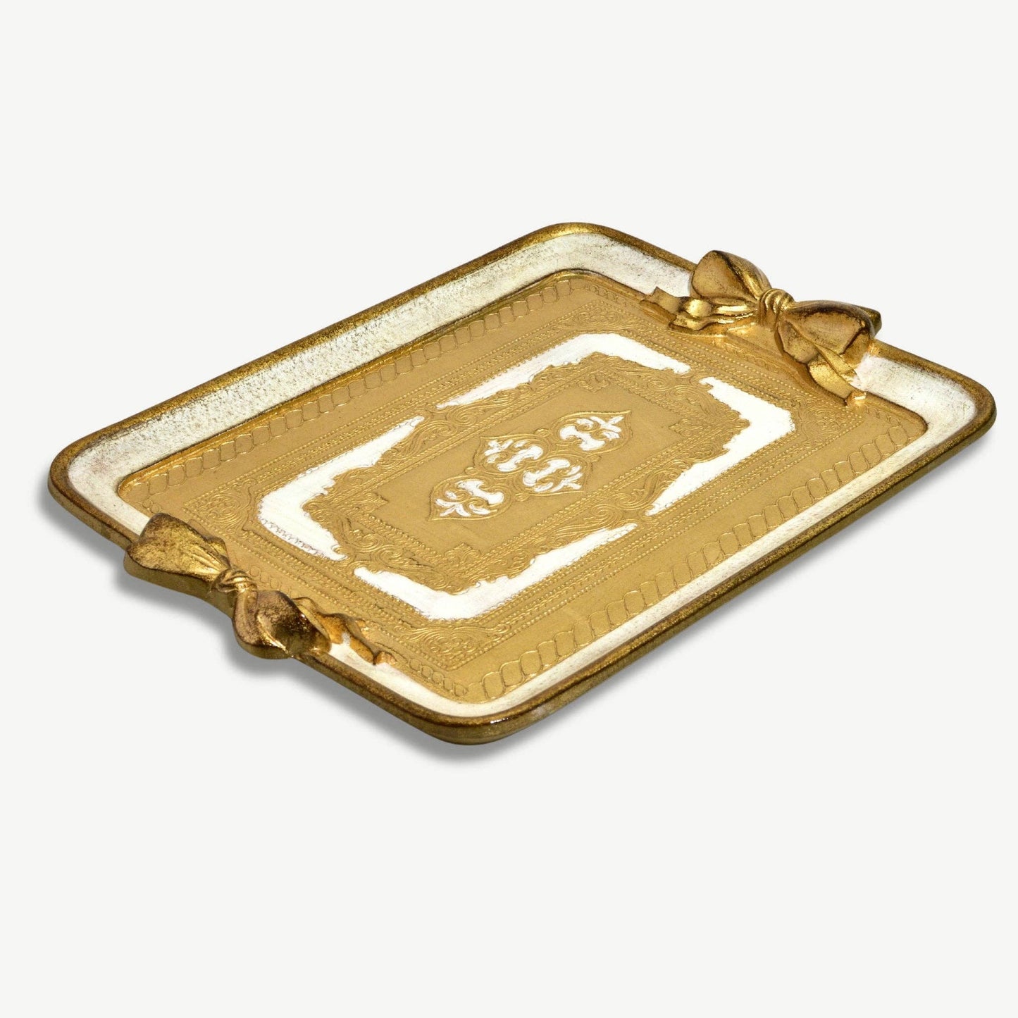 Florentine Carved Rectangle Bow Tray, Made in Italy: Sage Green