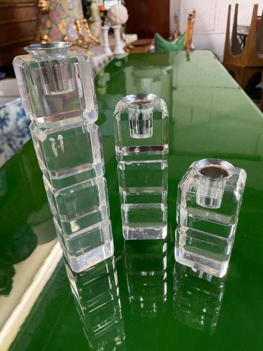 Mid century lucite cube cardholders trio