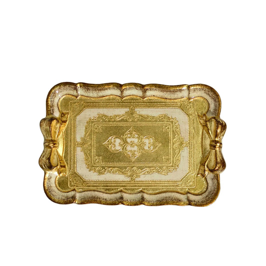Florentine Carved Gilded Wood Bow Tray - Cappuccino
