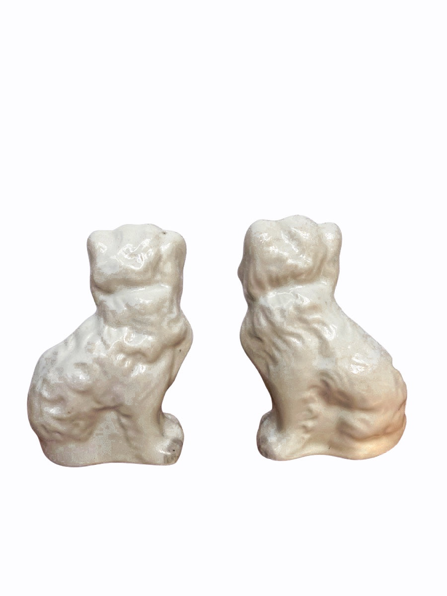 Pair of Antique Staffordshire Spaniel Companion Dogs with Gold Collar