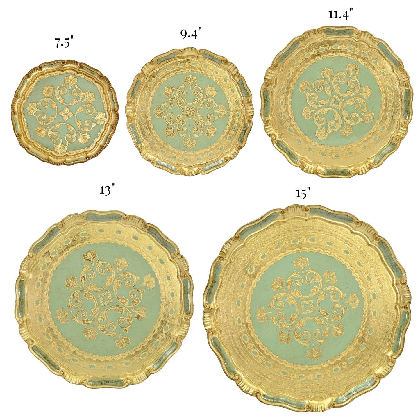 Florentine Carved Gilded Wood Circle Tray, Made in Italy: White / Small