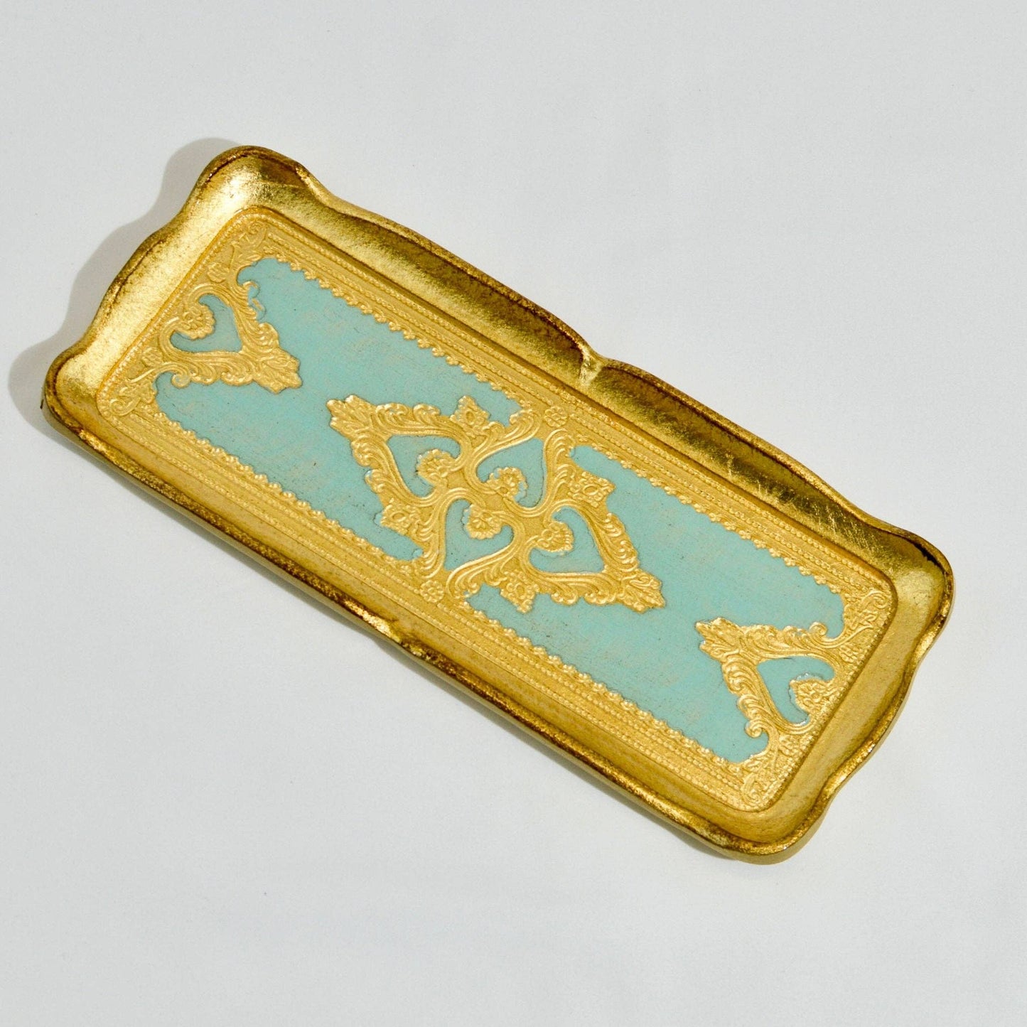 Florentine Carved Gilded Wood Narrow Tray, Made in Italy: Sky Blue