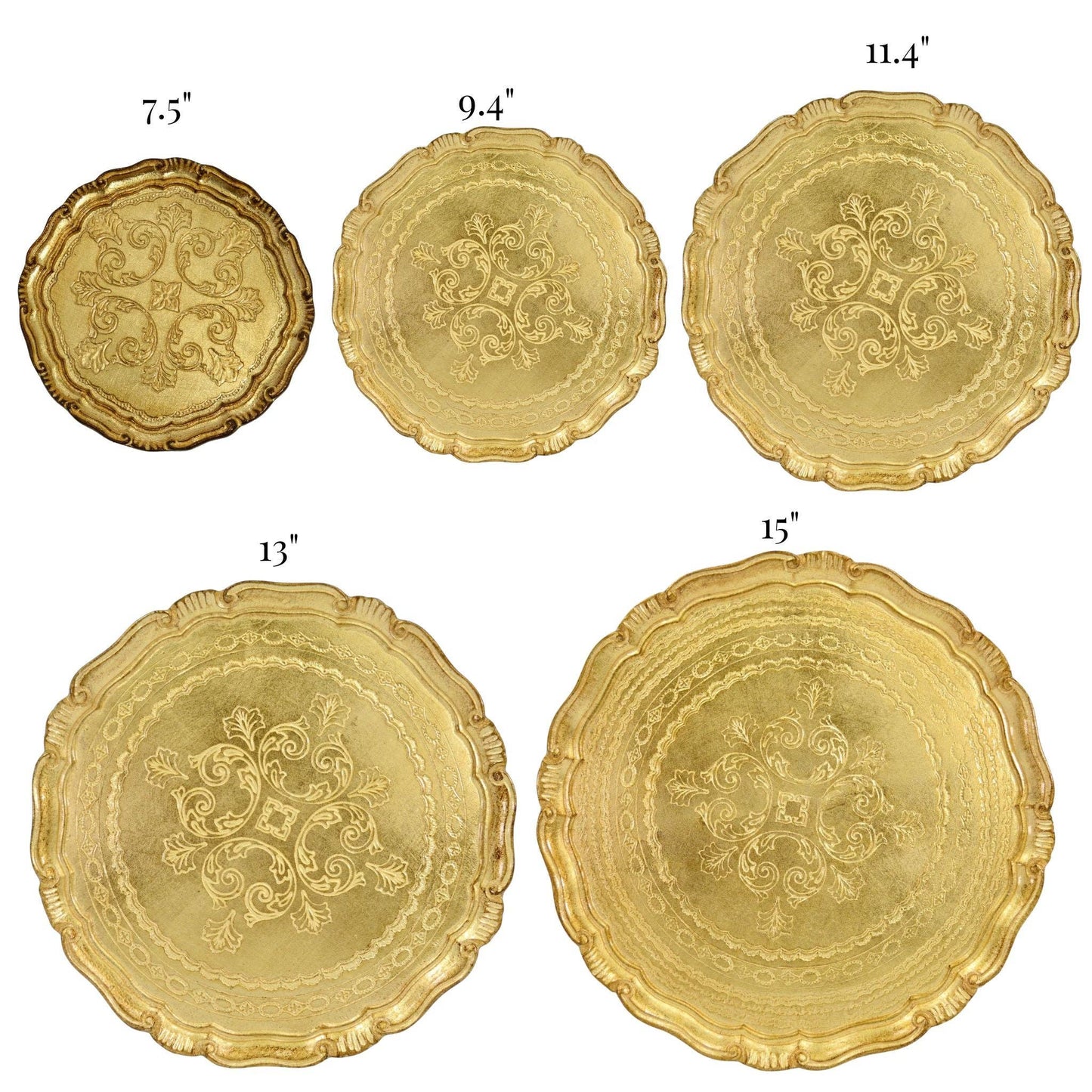 Florentine Carved Gilded Wood Circle Tray, Made in Italy: White / Small