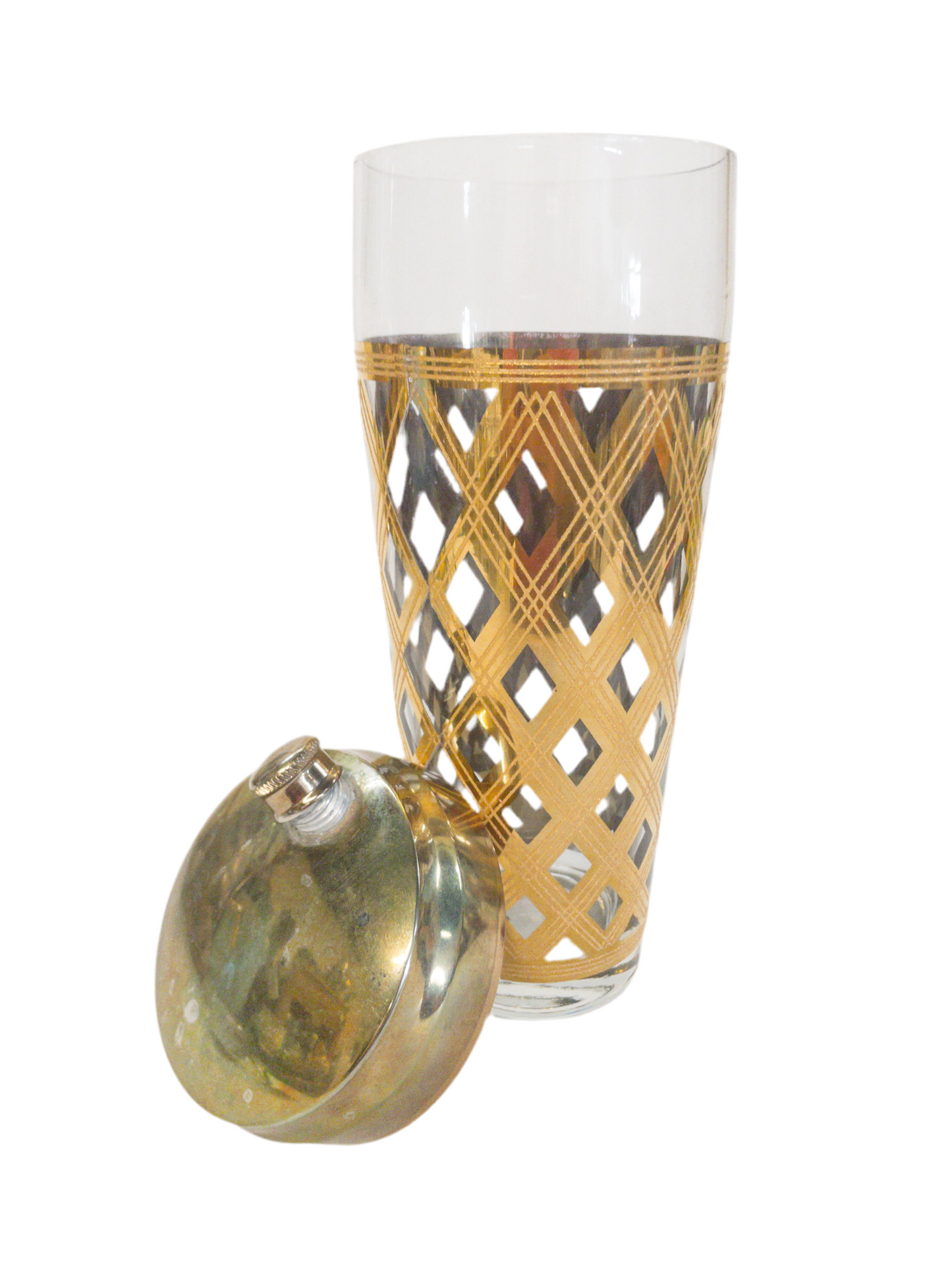 Mid-century 22K Gold Lattice Cocktail Shaker