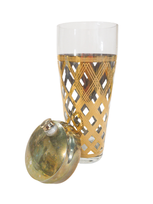 Mid-century 22K Gold Lattice Cocktail Shaker