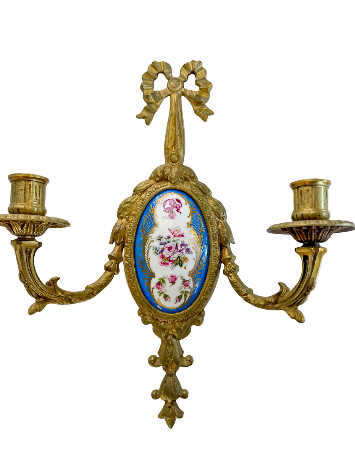 Pair of French Louis XVI Style Gilt Bronze & Sèvres Porcelain Wall Sconces