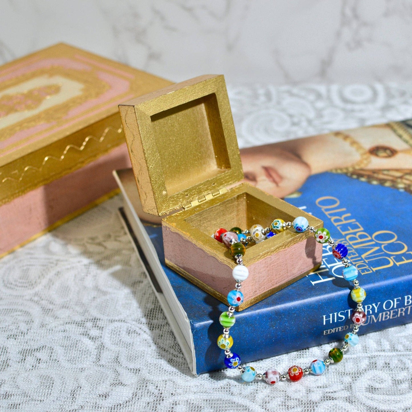 Florentine Carved Mini Wood Box with Lid, Ring Box: Sky Blue