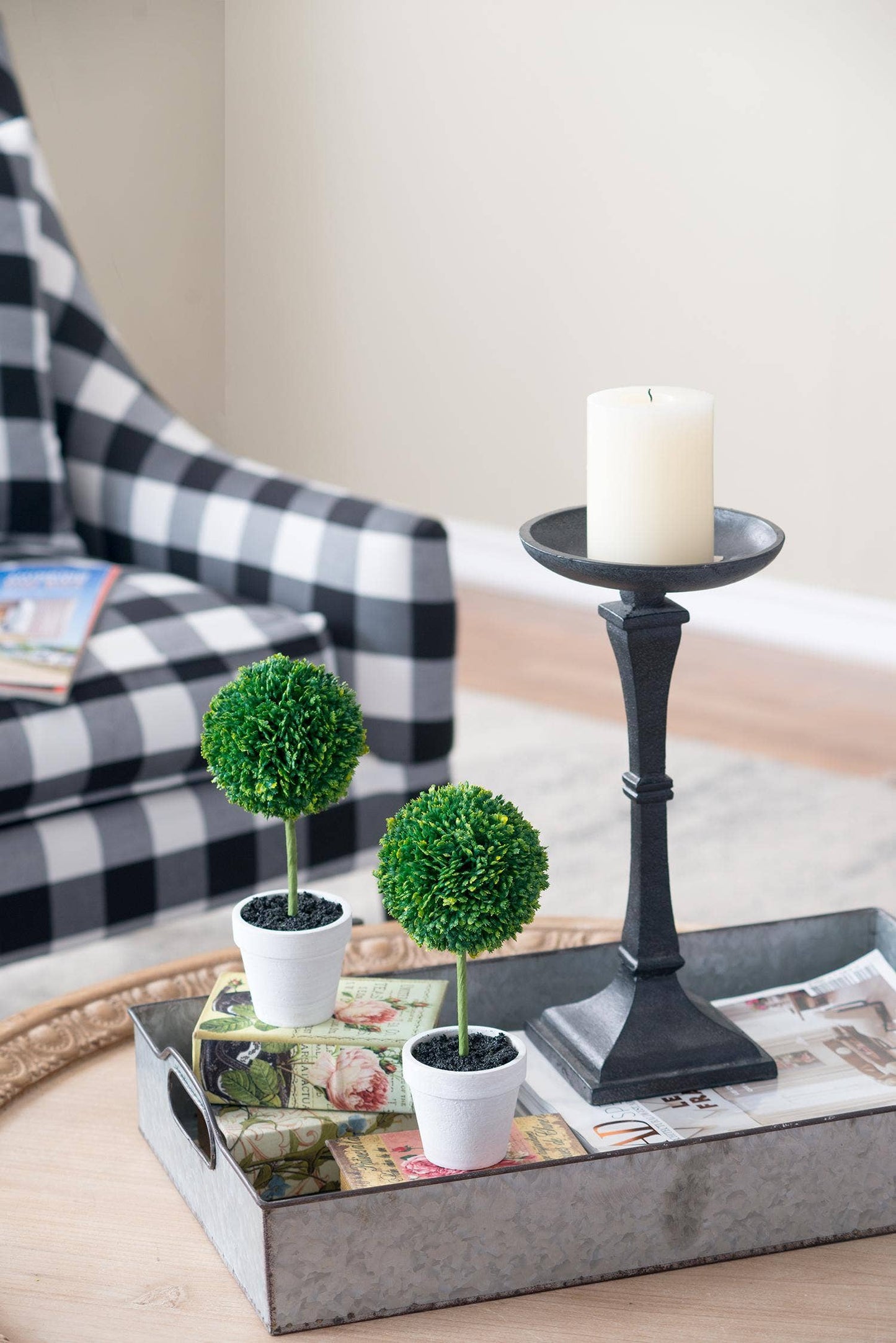 Faux Topiaries With Cream Pot 3.5x9"