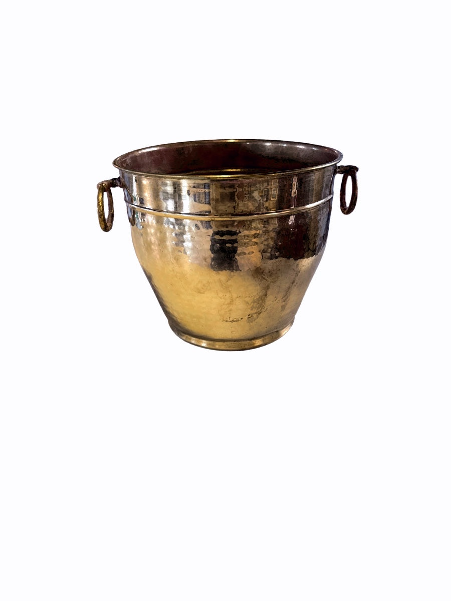 Antique Hammered Brass Champagne Bucket with Ring Handles