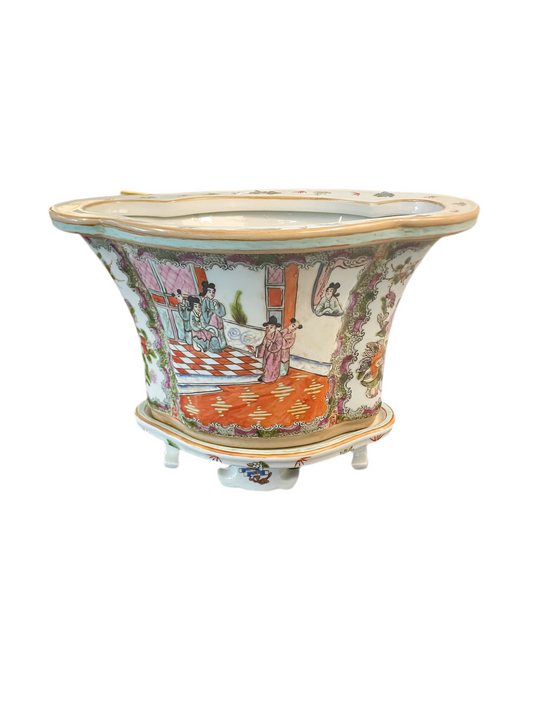 Famille Rose Quatrefoil Jardiniere with Stand