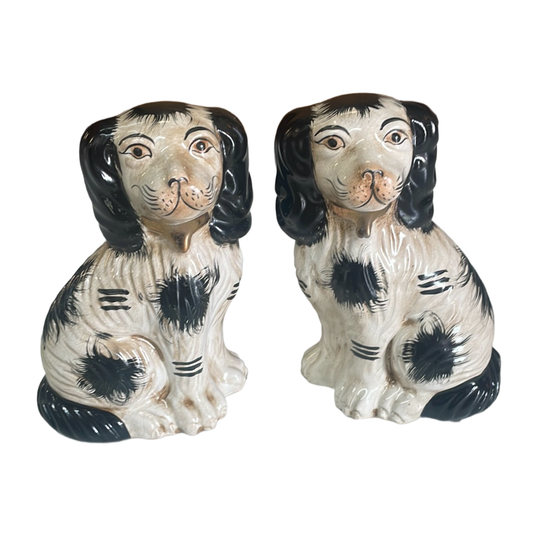 Black and White Hand Painted Staffordshire Style Dog Pair