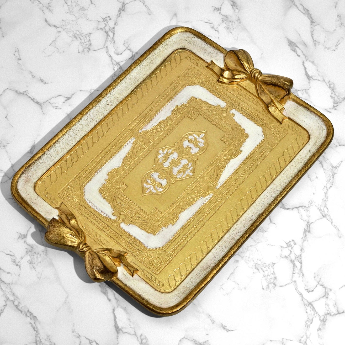 Florentine Carved Rectangle Bow Tray, Made in Italy: Cappuccino