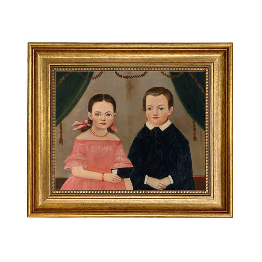 Girl in Pink with Brother, Painting Print on Canvas