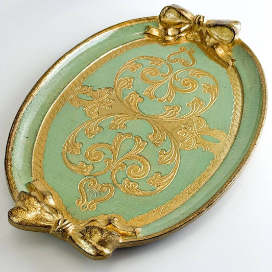 Florentine Carved Oval Bow Tray - Sage Green Medium