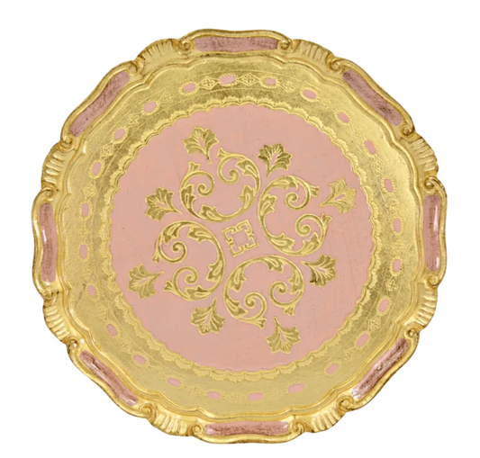 Florentine Carved Gilded Round Tray - Pink