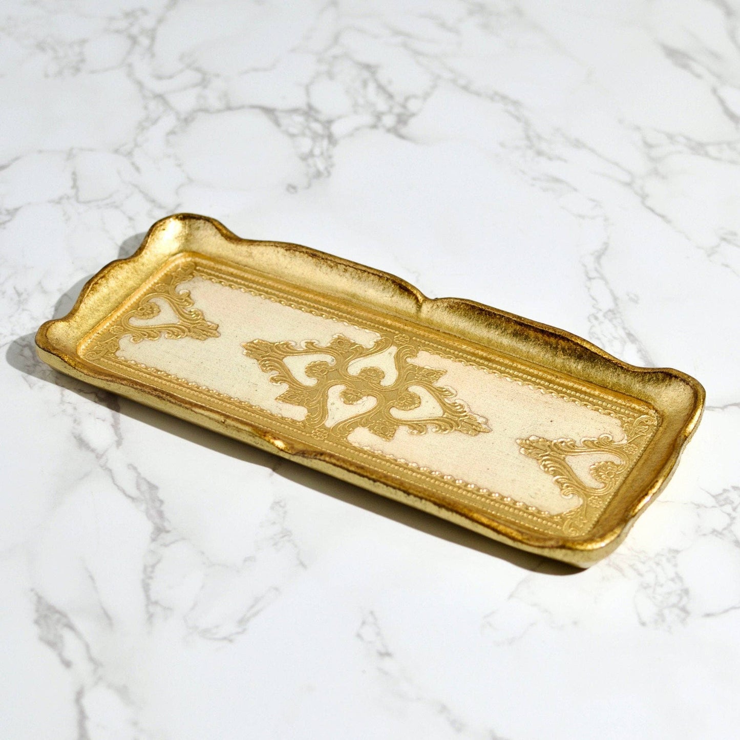 Florentine Carved Gilded Wood Narrow Tray, Made in Italy: Sky Blue
