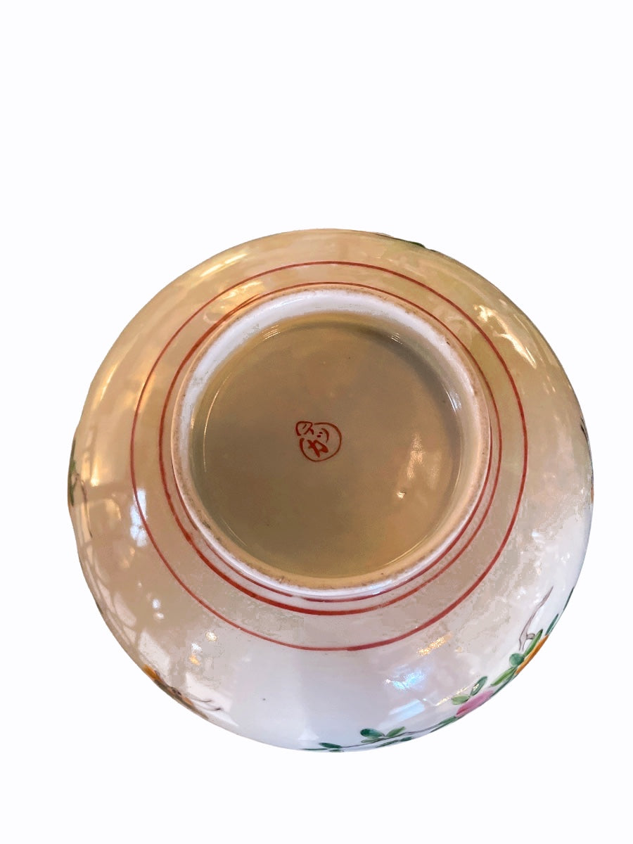 Vintage Japanese Famille Noire Hand-Painted Floral Porcelain Bowl